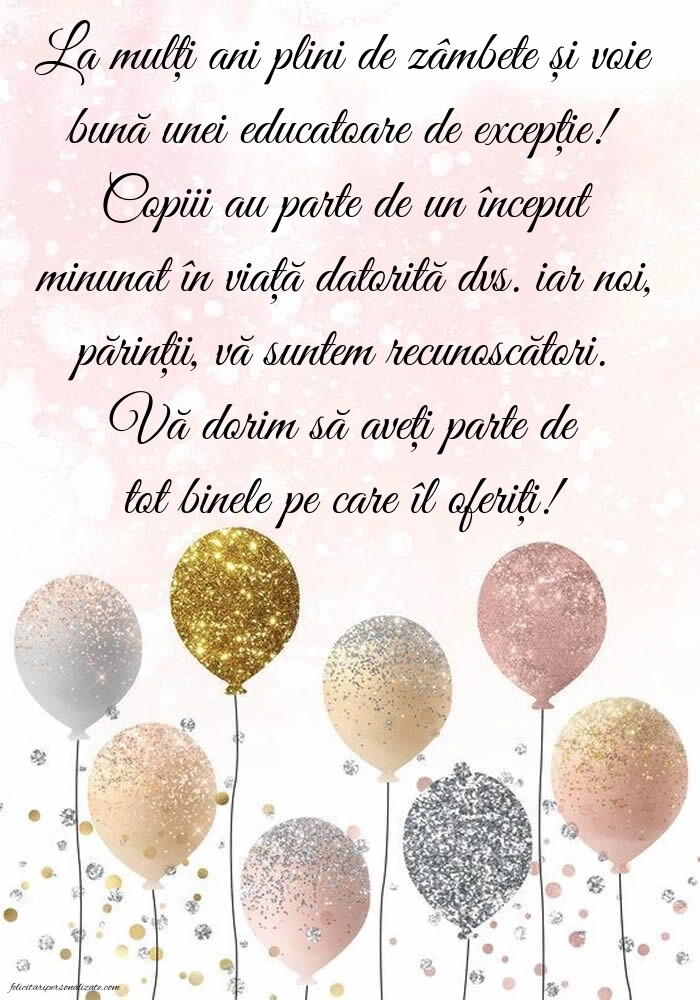 Felicitări frumoase de Ziua de Naștere pentru Educatoare: Baloane