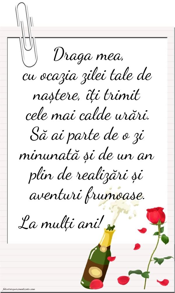 La mulți ani, fata mea! - Imagini cu mesaje frumoase: Șampanie și flori