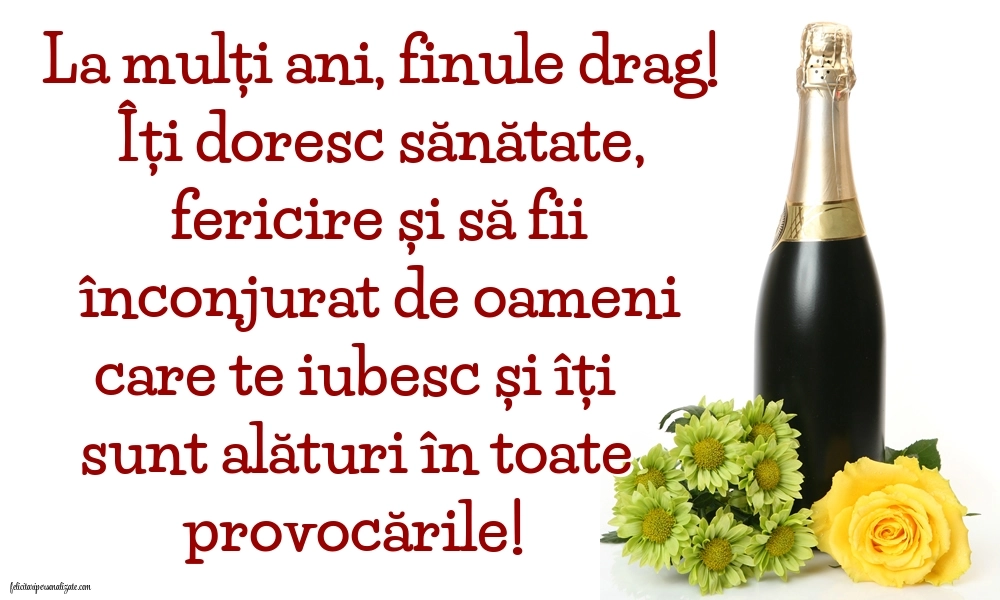 Felicitări și Imagini de Ziua de Naștere pentru Fin: Șampanie și flori