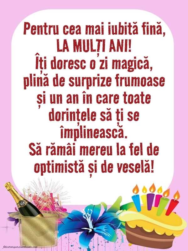 La mulți ani, fina mea! - Imagini cu mesaje frumoase: Șampanie și tort