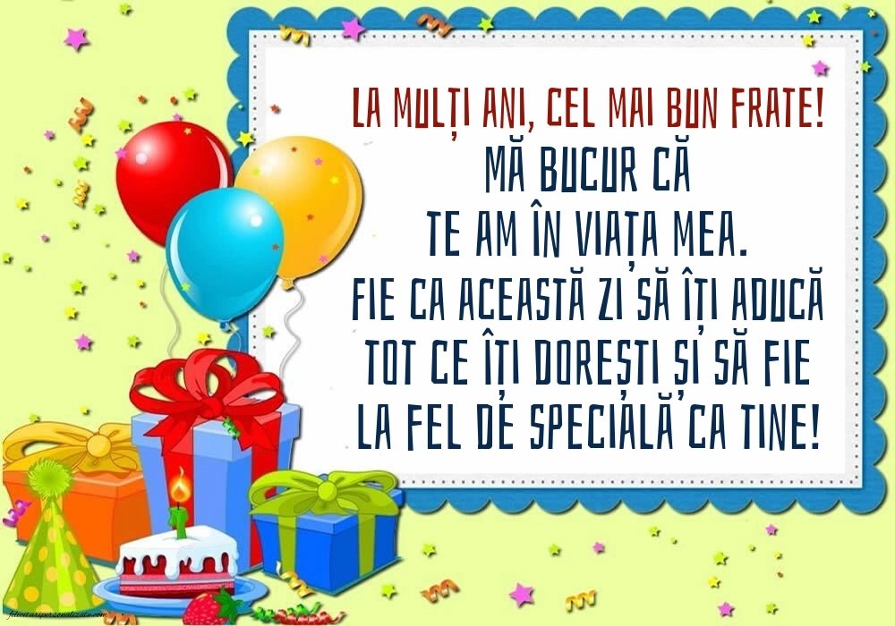 Felicitări de LA MULȚI ANI pentru frați: Baloane și Cadouri
