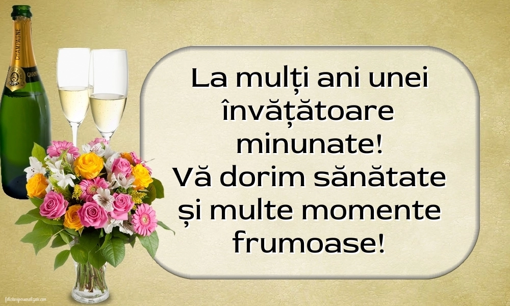 Imagini frumoase de LA MULȚI ANI pentru Învățătoare: Șampanie și flori