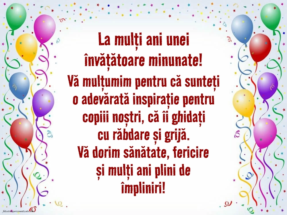 Felicitări frumoase de Ziua de Naștere pentru Învățătoare: Baloane