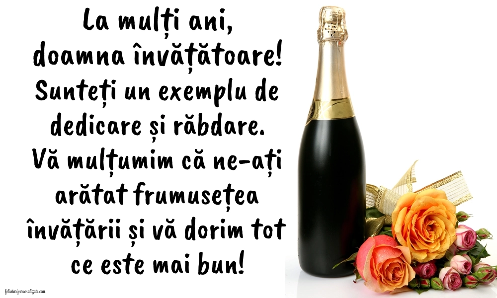 Felicitări frumoase de Ziua de Naștere pentru Învățătoare: Șampanie și flori