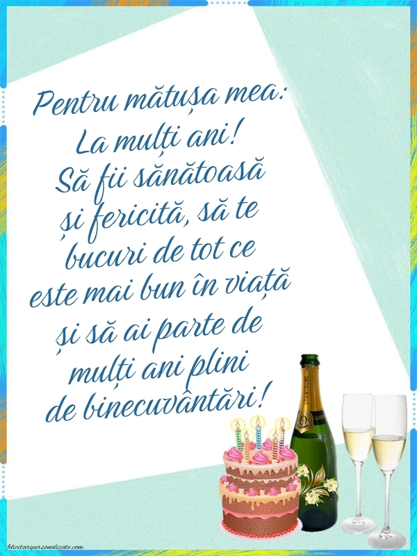 Felicitări frumoase de Ziua de Naștere pentru Mătușă: Șampanie și tort