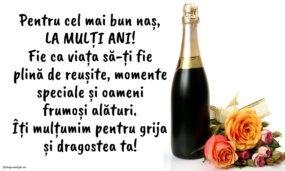 Imagini cu mesaje de La mulți ani pentru naș: Șampanie și flori