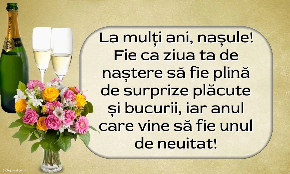 Imagini cu mesaje de La mulți ani pentru naș: Șampanie și flori