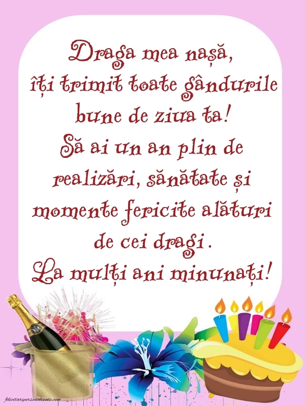 La mulți ani, nașa mea! - Imagini cu mesaje frumoase: Șampanie și tort