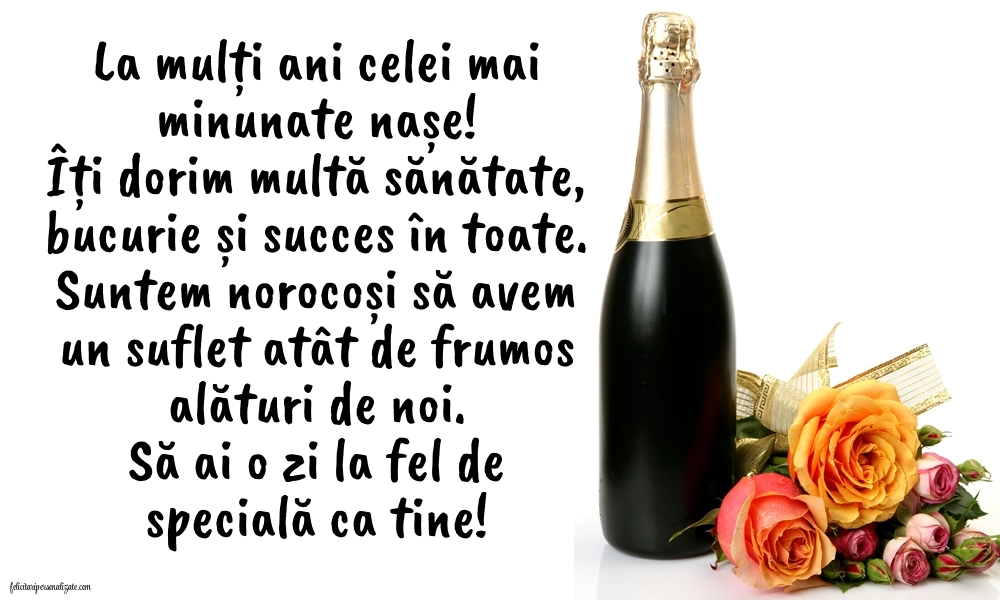 La mulți ani, nașa mea! - Imagini cu mesaje frumoase: Șampanie și flori