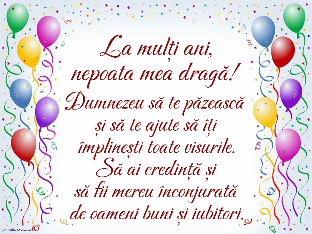 Felicitări frumoase de Ziua de Naștere pentru Nepoată: Baloane