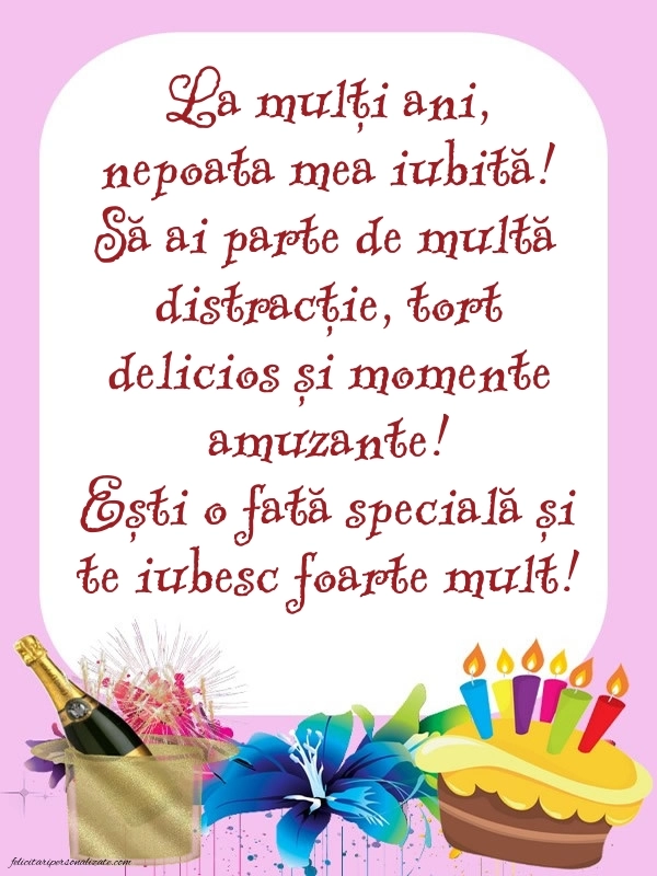 Imagini cu La mulți ani pentru nepoata mea: Șampanie și tort