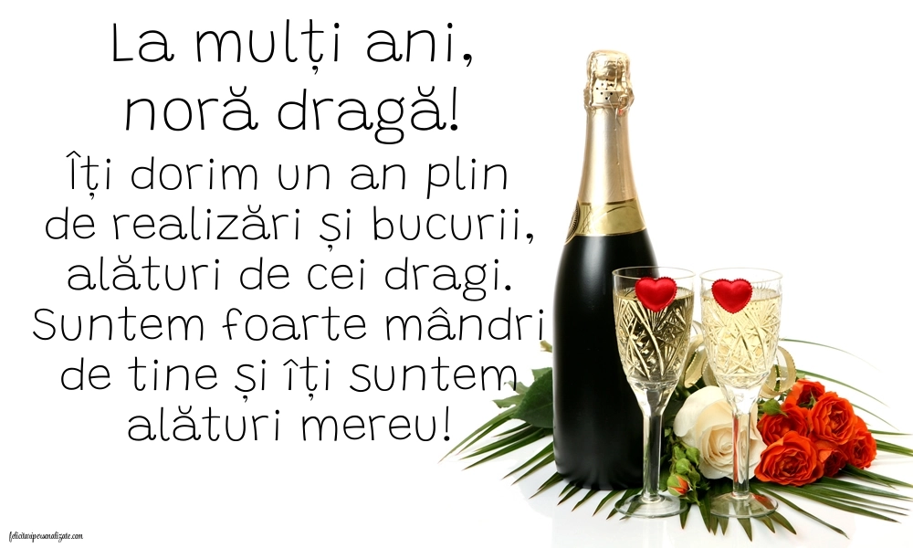 Felicitări frumoase de Ziua de Naștere pentru Noră: Șampanie și flori
