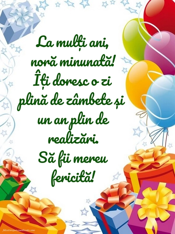 Imagini cu La mulți ani pentru nora mea: Baloane și Cadouri