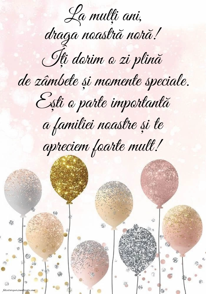 Felicitări frumoase de Ziua de Naștere pentru Noră: Baloane