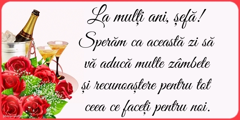 Imagini frumoase de Ziua de Naștere pentru Șefă: Șampanie și flori