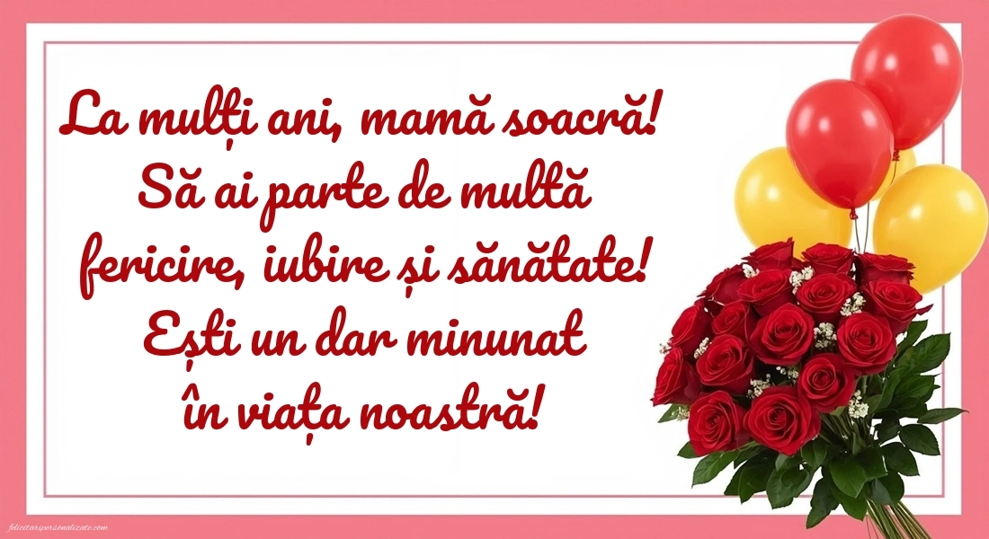Poze cu La mulți ani pentru soacra mea: Trandafiri și baloane