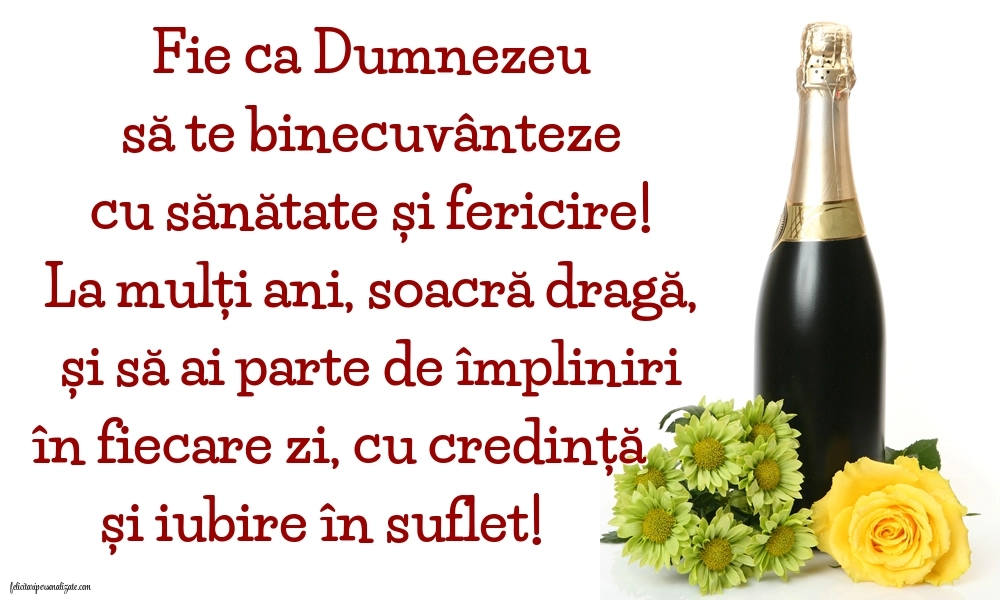 Felicitări frumoase de Ziua de Naștere pentru Soacră: Șampanie și flori