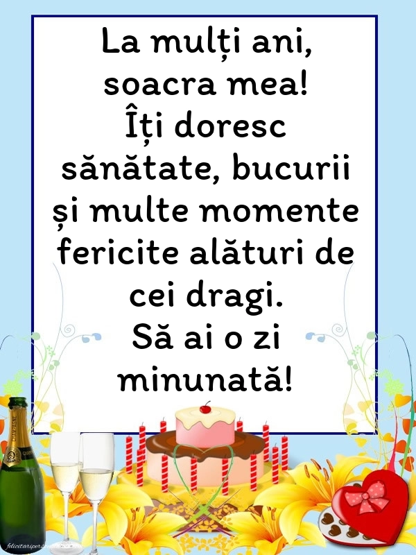 La mulți ani, soacra mea! - Imagini cu mesaje frumoase: Șampanie și tort