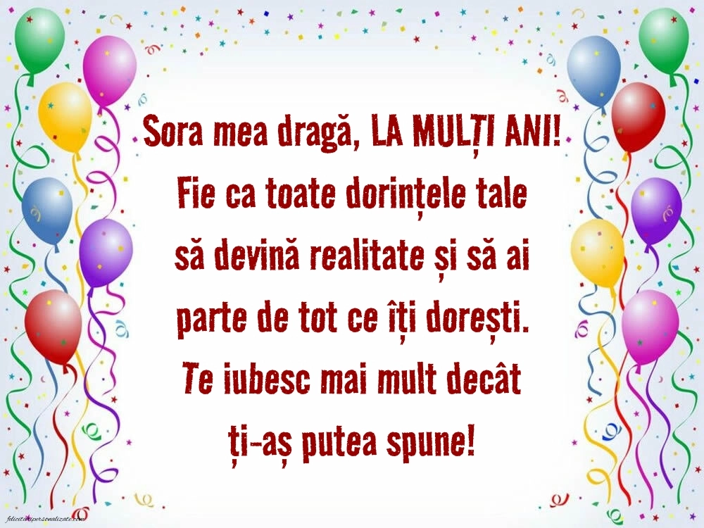 La mulți ani, sora mea! - Imagini cu mesaje frumoase: Baloane