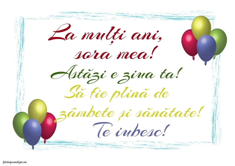 Felicitări și Imagini de Ziua de Naștere pentru Soră: Baloane