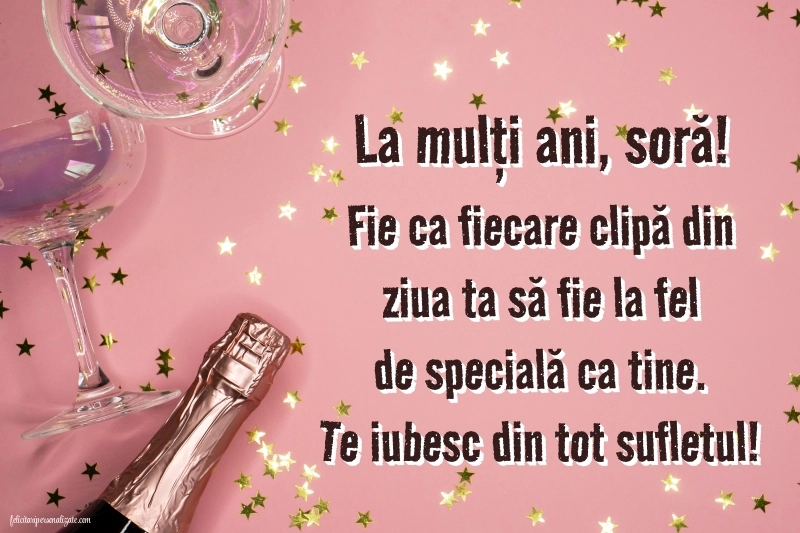 Felicitări și Imagini de Ziua de Naștere pentru Soră: Șampanie și confetti