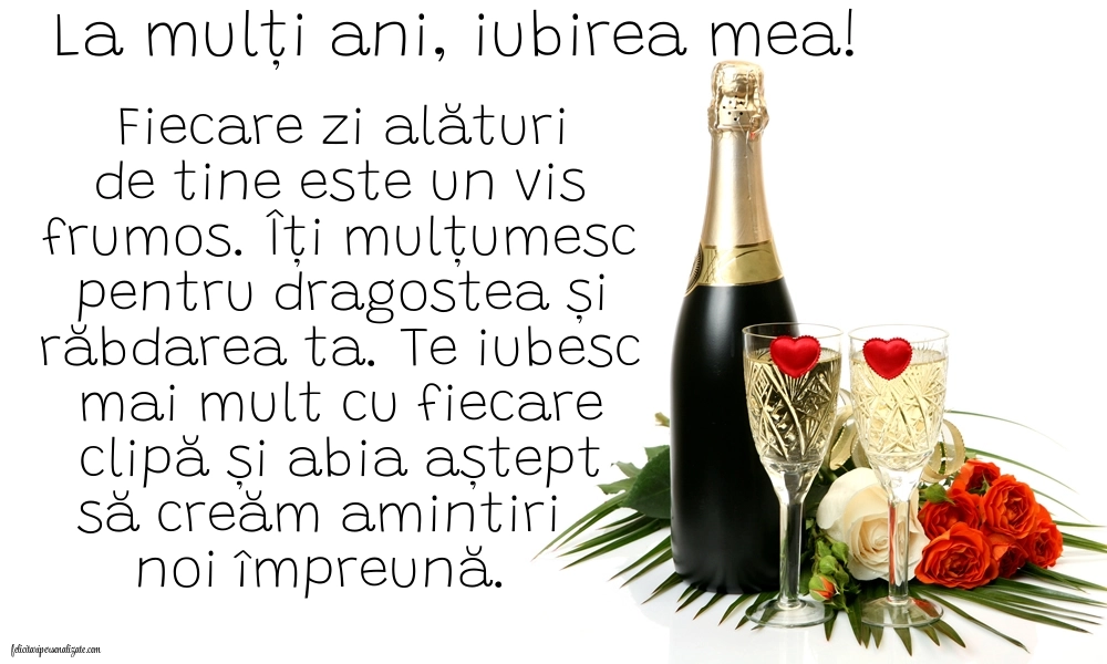 Felicitări de LA MULȚI ANI pentru Soție: Șampanie și flori