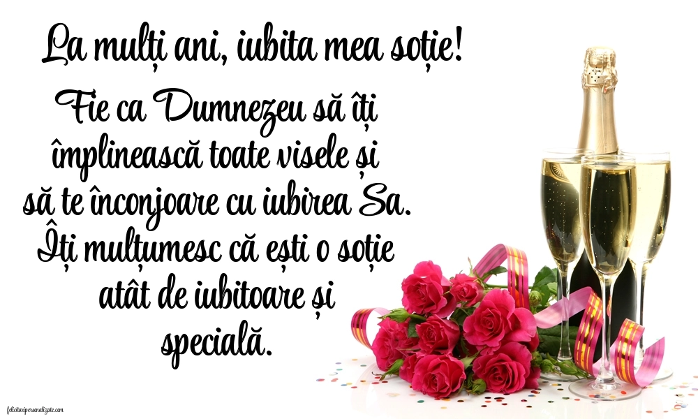 La mulți ani, soția mea! - Imagini cu mesaje frumoase: Șampanie și flori