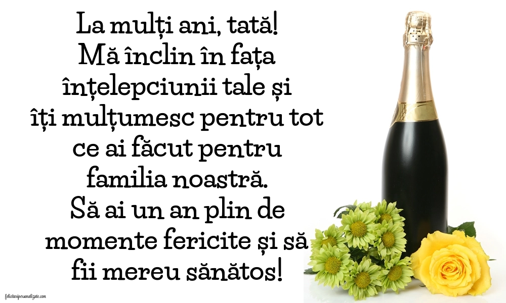 Imagini cu mesaje de La mulți ani pentru tătici: Șampanie și flori