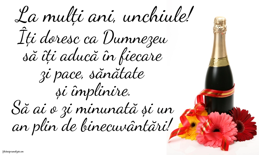 Felicitări originale de Ziua de Naștere pentru Unchi: Șampanie și flori