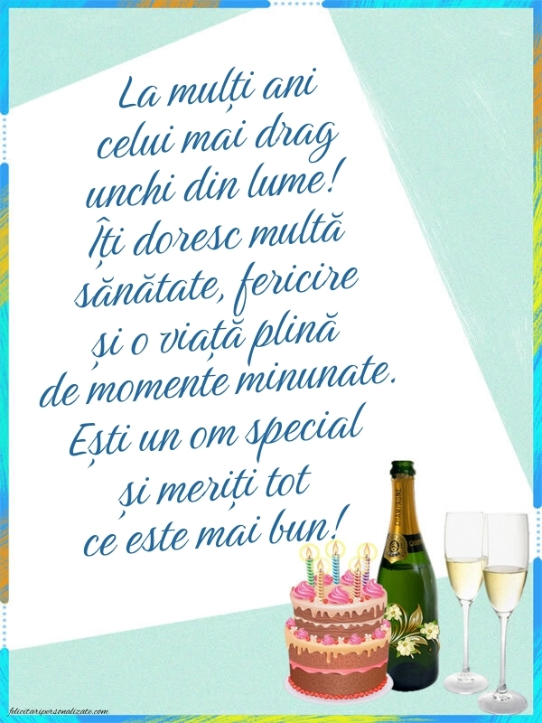 Felicitări originale de Ziua de Naștere pentru Unchi: Șampanie și tort
