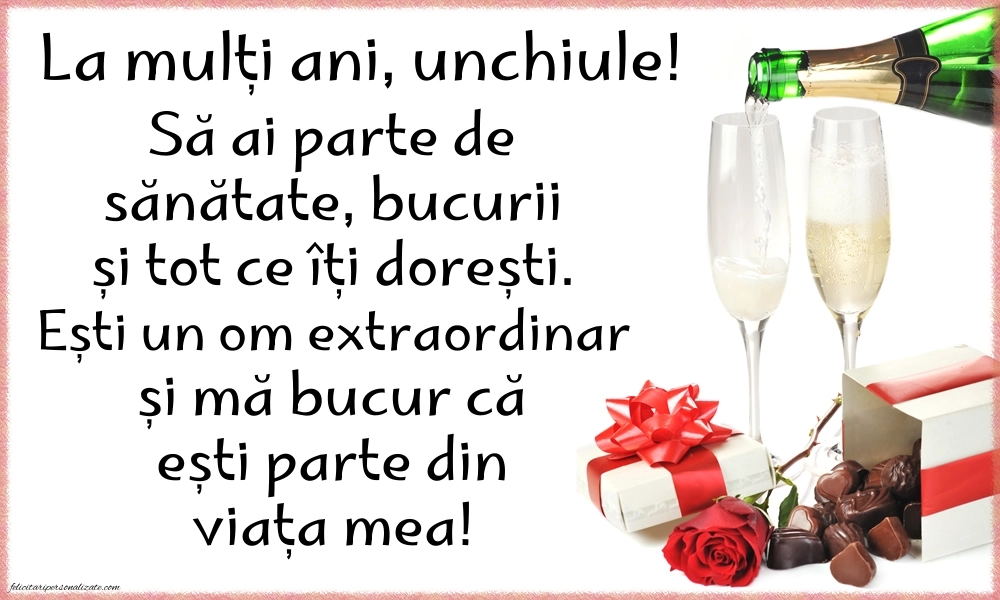 Felicitări originale de Ziua de Naștere pentru Unchi: Șampanie și flori