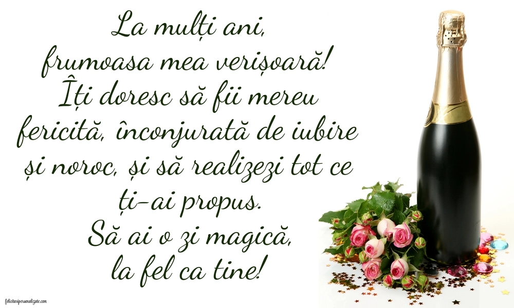 La mulți ani, vară mea! - Imagini cu mesaje frumoase: Șampanie și flori