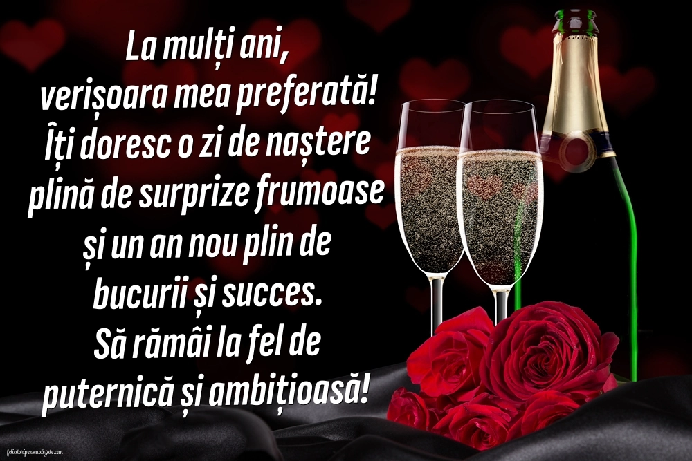 Imagini cu La Mulți Ani pentru Verișoară: Șampanie