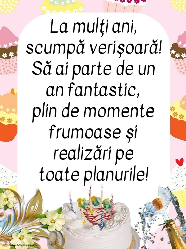 La mulți ani, vară mea! - Imagini cu mesaje frumoase: Șampanie și tort