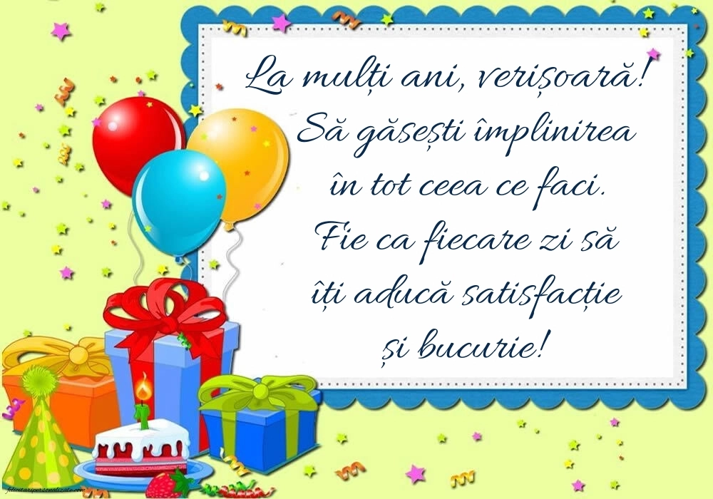 Imagini La Mulți Ani Verișoara Mea: Baloane și Cadouri