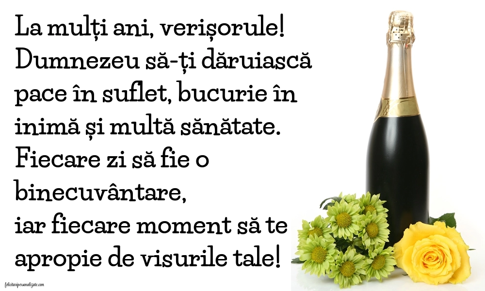 Imagini cu mesaje de La mulți ani pentru verișor: Șampanie și flori
