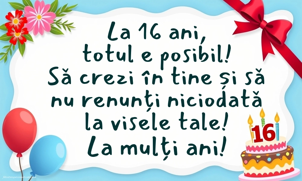Imagini cu LA MULȚI ANI 16 ani: Tort și baloane