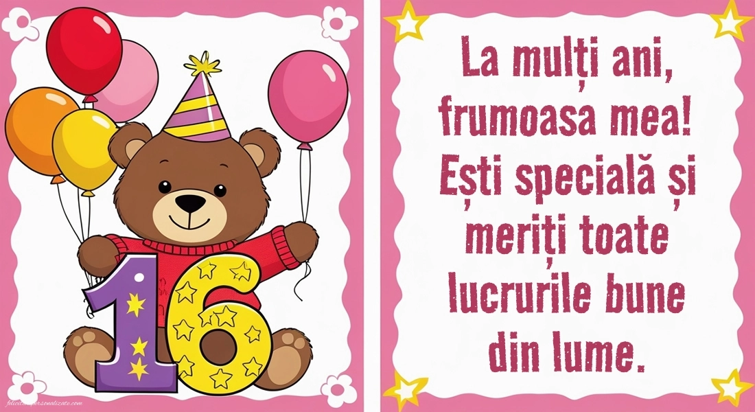 Imagini cu LA MULȚI ANI 16 ani pentru Nepoată: Ursuleț și baloane