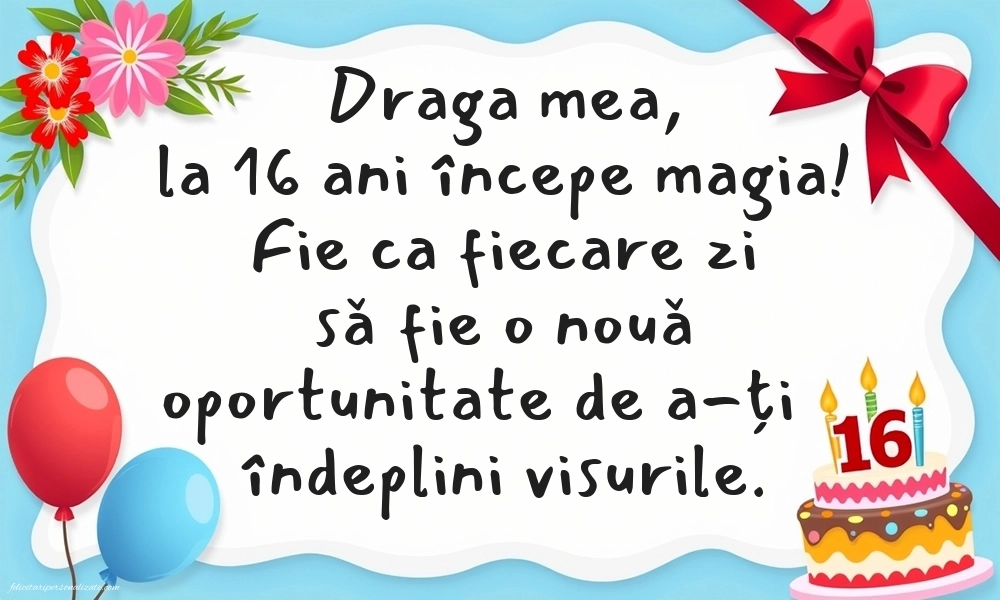 Imagini cu LA MULȚI ANI 16 ani pentru Nepoată: Tort și baloane