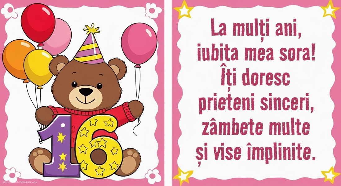 Imagini cu LA MULȚI ANI 16 ani pentru Sora: Ursuleț și baloane
