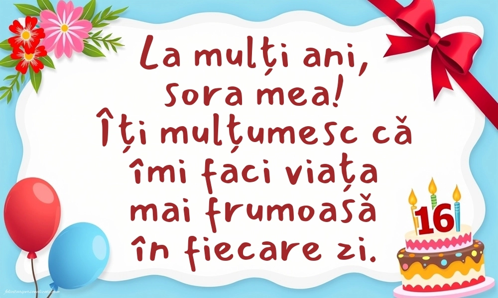 Imagini cu LA MULȚI ANI 16 ani pentru Sora: Tort și baloane