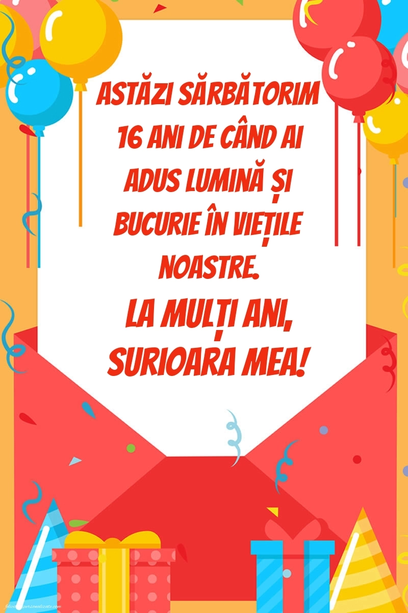 Imagini cu LA MULȚI ANI 16 ani pentru Sora: Baloane și Cadouri