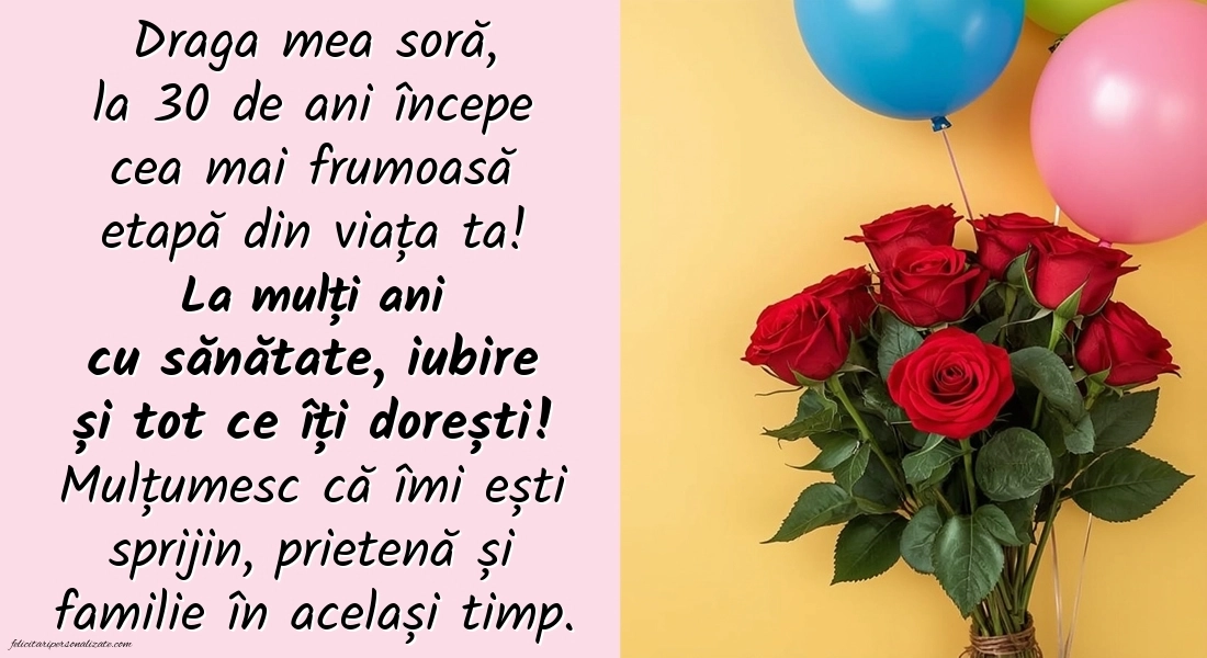 Imagini cu LA MULȚI ANI 30 ani pentru Sora ta: Trandafiri și baloane
