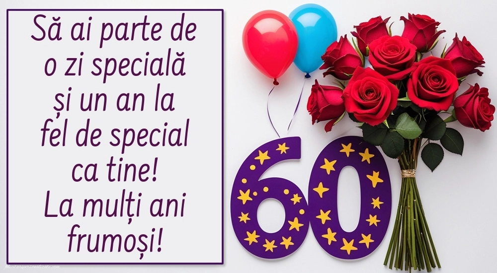 Imagini cu LA MULȚI ANI 60 ani pentru Femei: Trandafiri și baloane