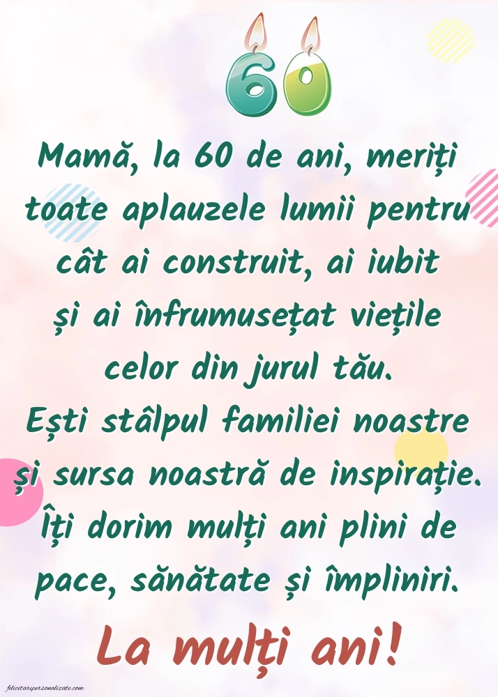 Imagini cu LA MULȚI ANI 60 ani pentru MAMA: Lumânări