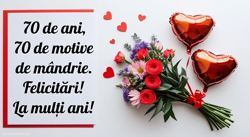 Imagini cu LA MULȚI ANI 70 ani: Flori și Inimioare