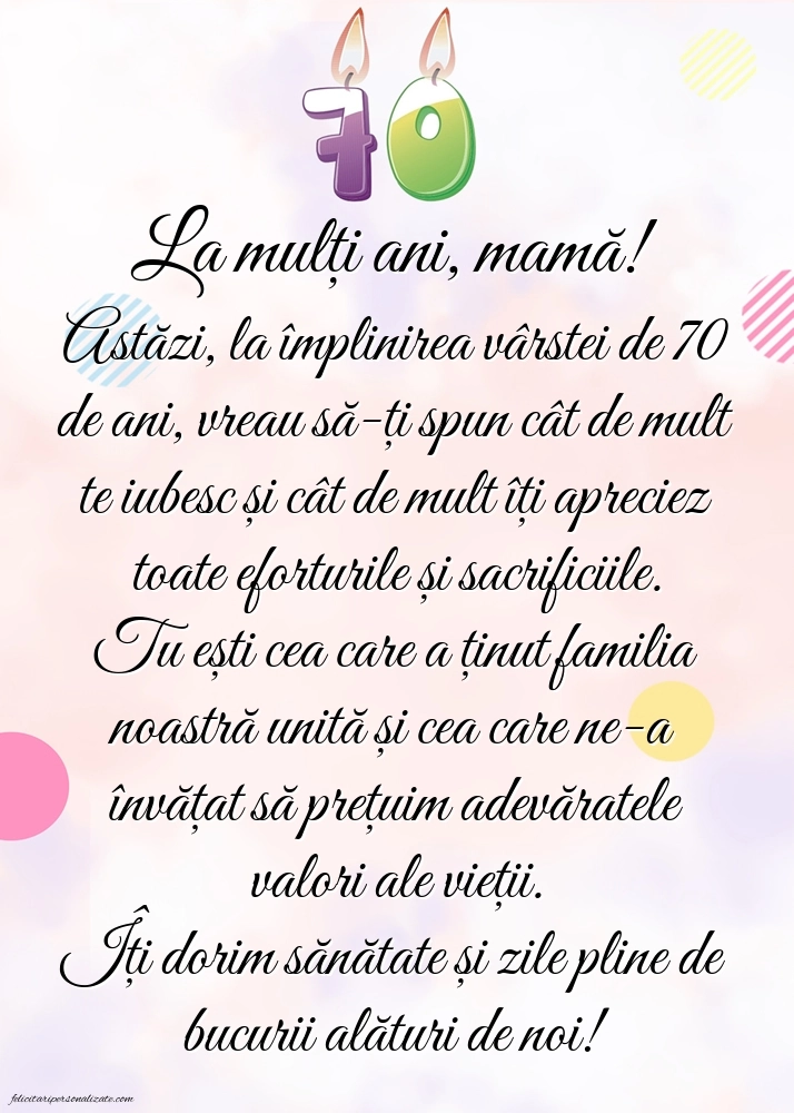 Imagini cu LA MULȚI ANI 70 ani pentru MAMA: Lumânări