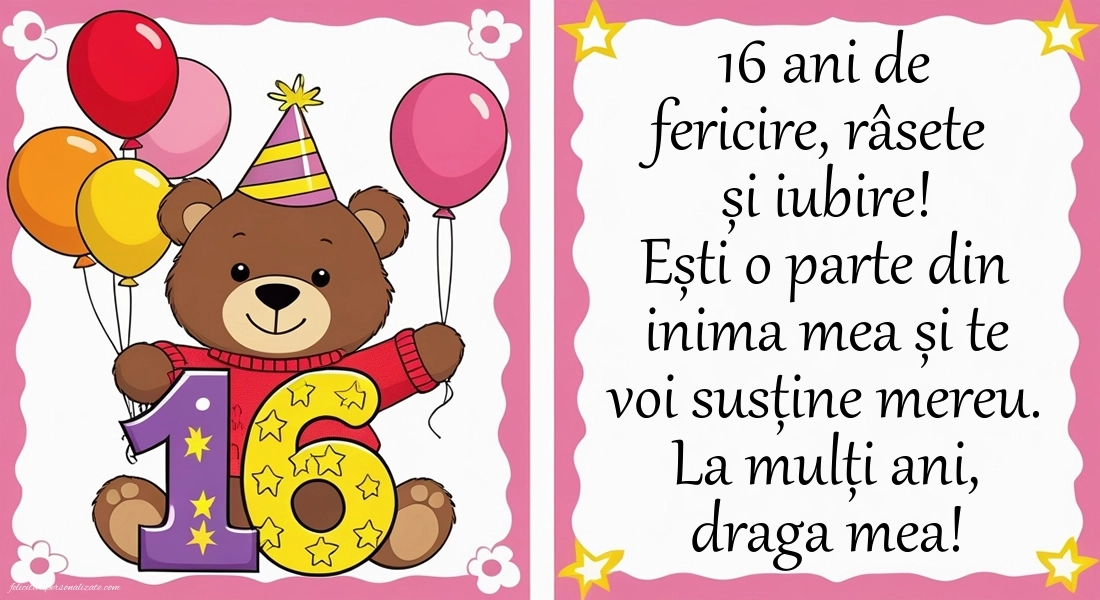 Imagini cu LA MULȚI ANI 16 ani pentru Fiică: Ursuleț și baloane