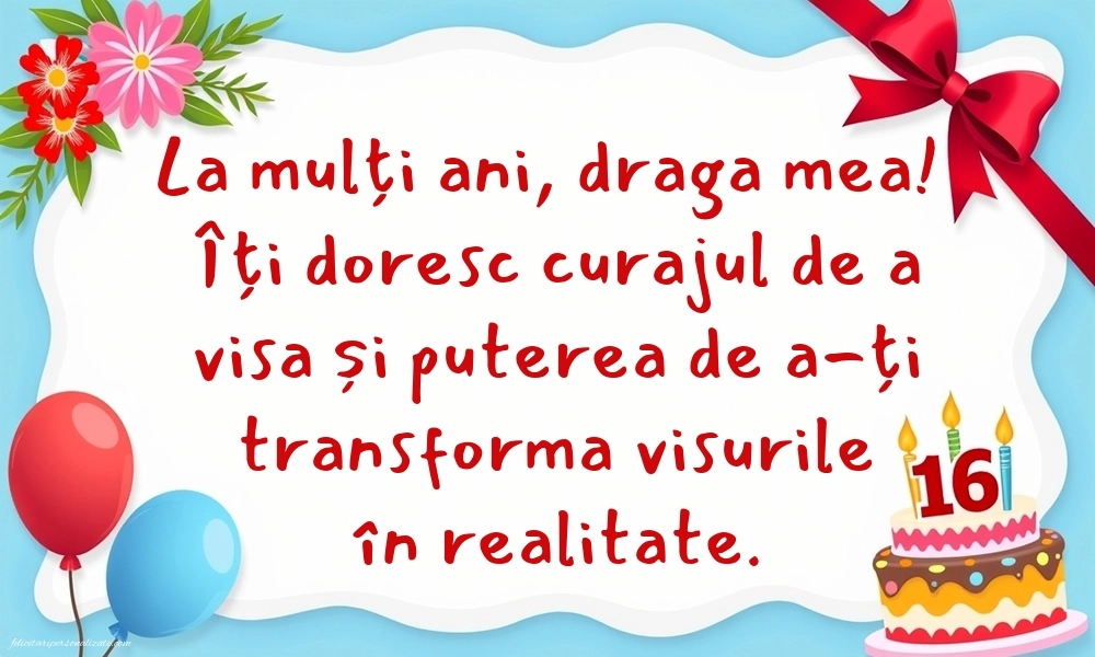 Imagini cu LA MULȚI ANI 16 ani pentru Fiică: Tort și baloane