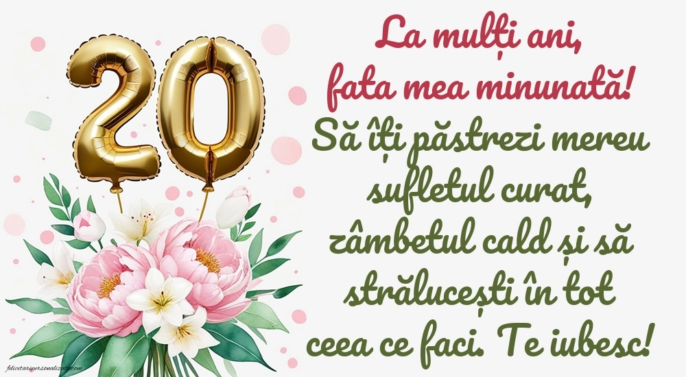 Imagini cu LA MULȚI ANI 20 ani pentru Fiică: Flori și baloane